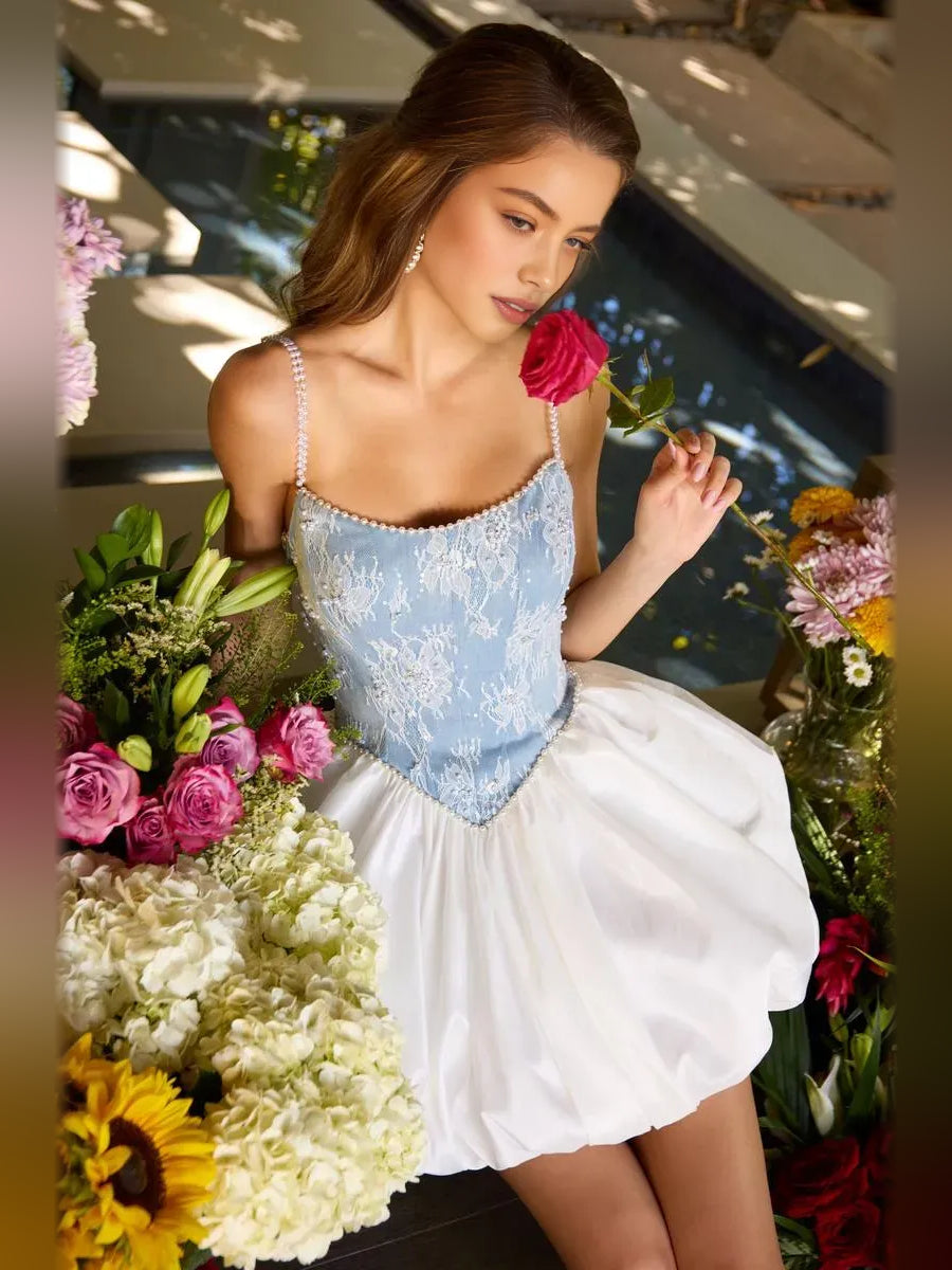 As Picture mini homecoming dress, alternate view showing the skirt and hem