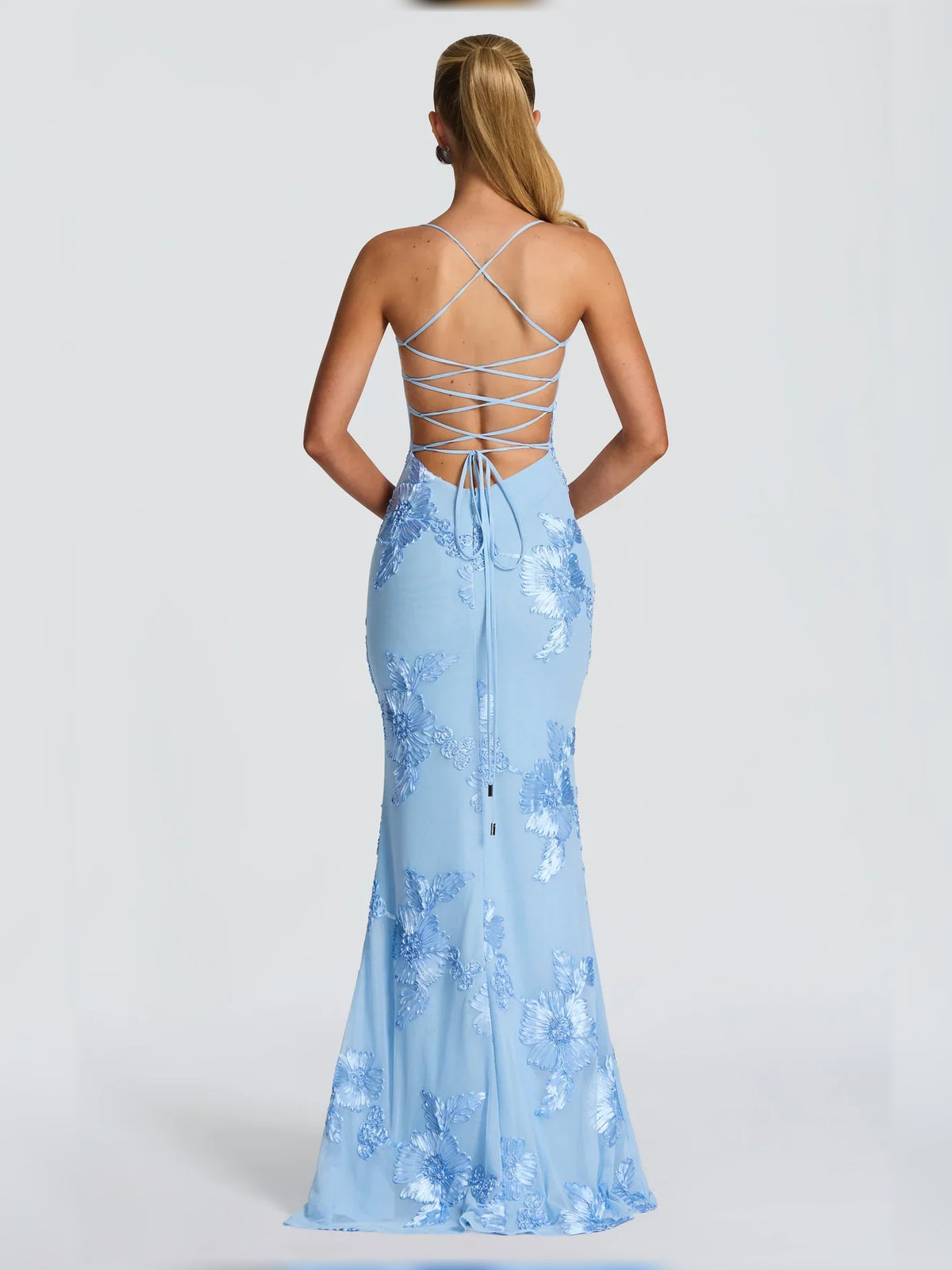 Pale Lemon mermaid floor-length formal dress with floral print, alternate view