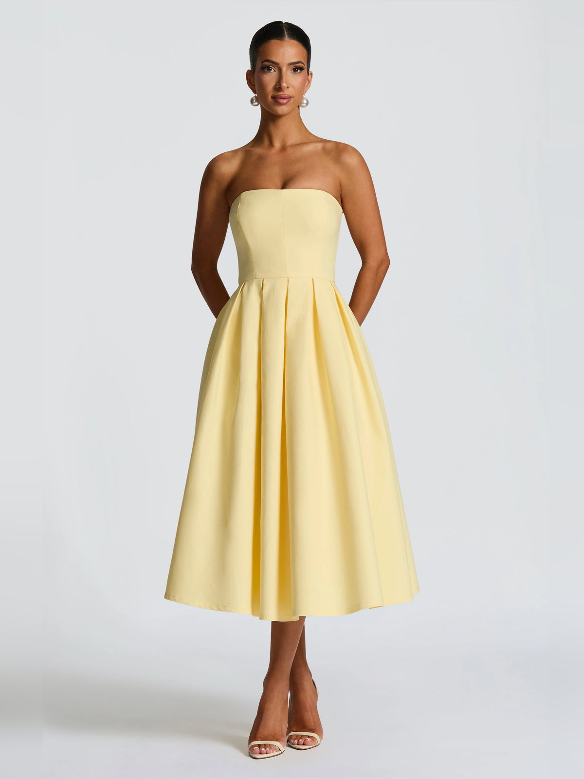 Lemon midi formal dress, alternate view showing the skirt