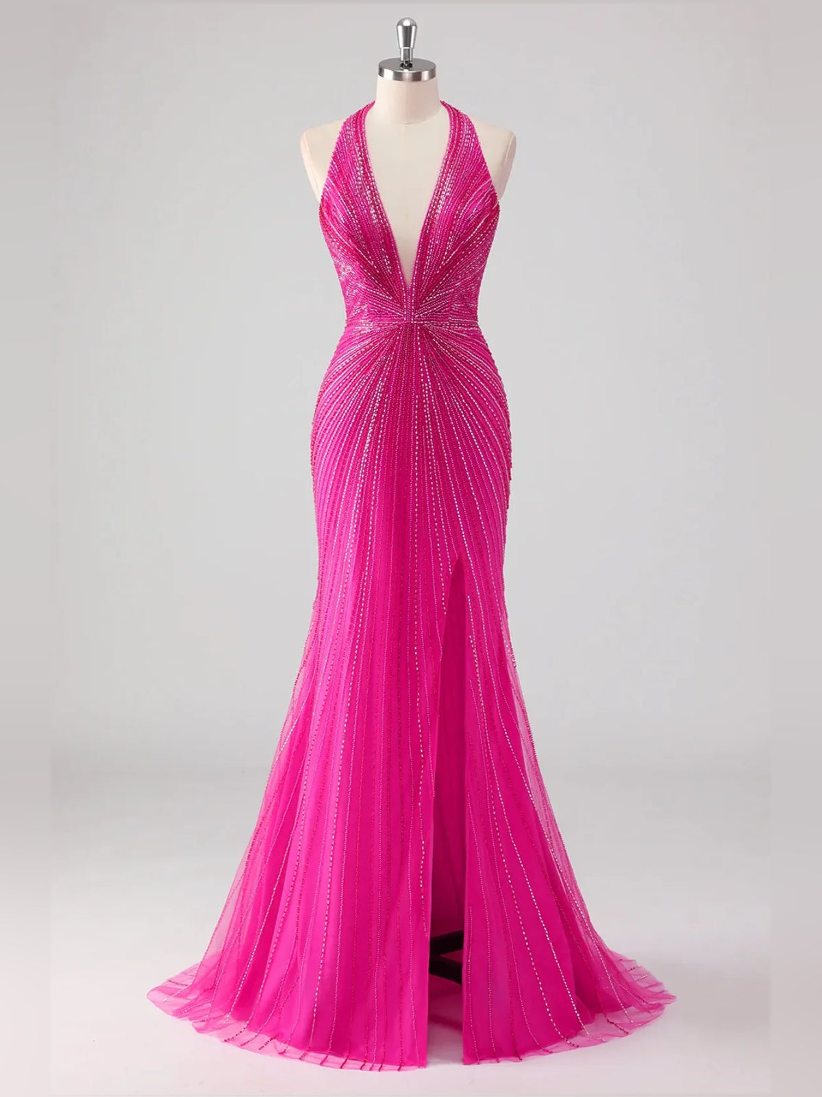 Hot Pink floor-length prom dress, alternate view showing the skirt and hem