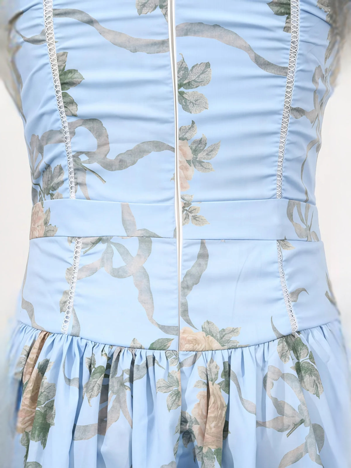 Light Blue tea-length prom dress, alternate view showing the skirt and hem