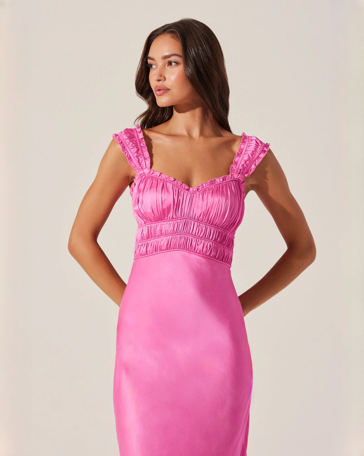sleeveless structured satin a-line midi bridesmaid dress - image 5