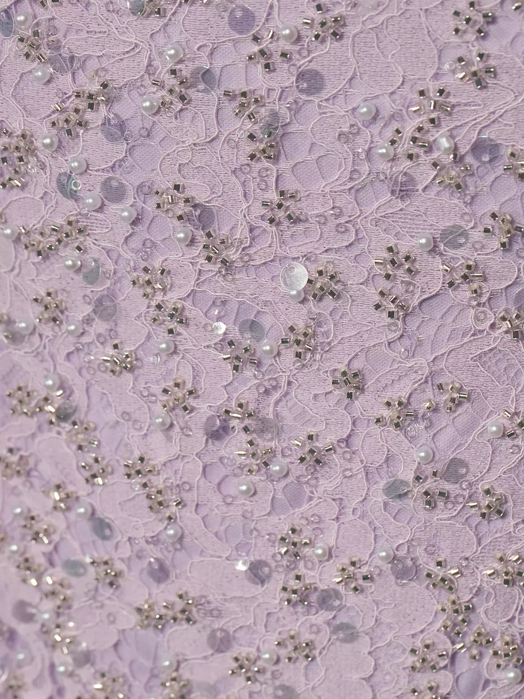 Lilac floor-length mother of the bride dress, alternate view showing the skirt and hem
