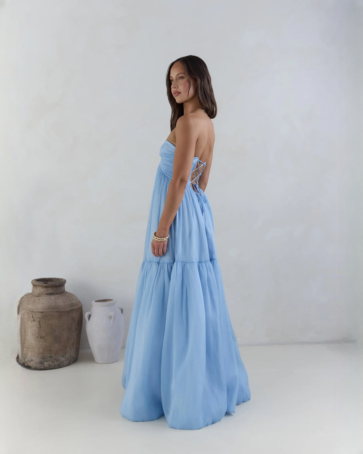 strapless chiffon a-line maxi bridesmaid dress - image 5