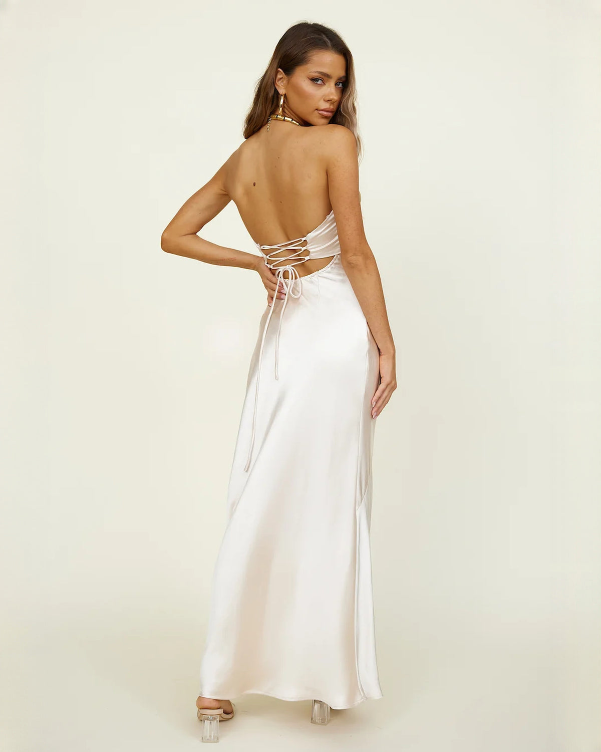 sleeveless satin a-line maxi bridesmaid dress - image 5