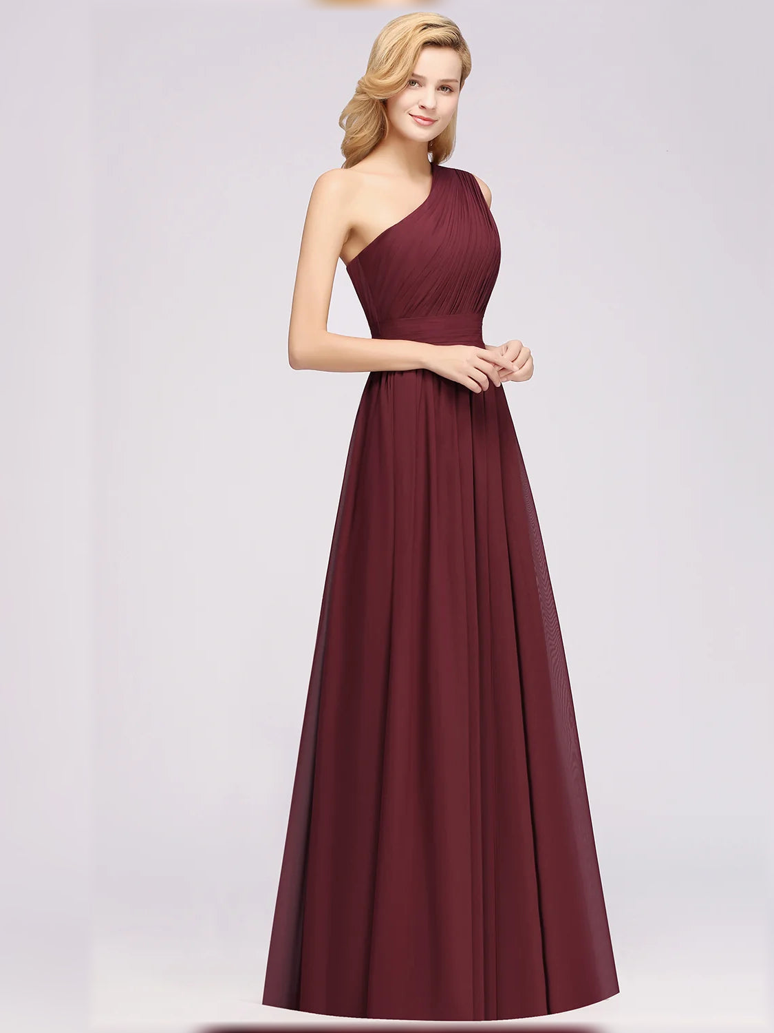 Cabernet maxi bridesmaid dress, alternate view showing the skirt and hem