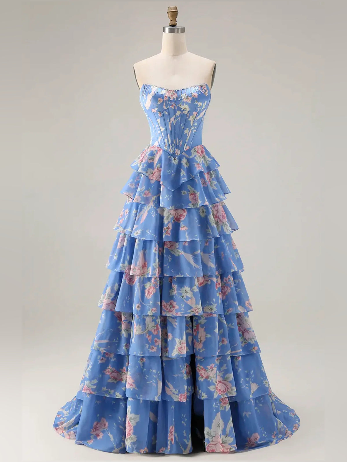 Dark Blue floor-length prom dress, alternate view showing the skirt and hem