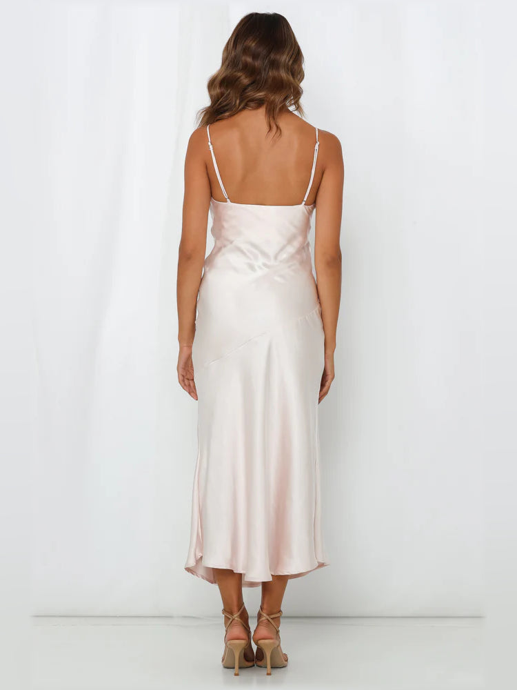 Champagne midi formal dress, alternate view showing the skirt
