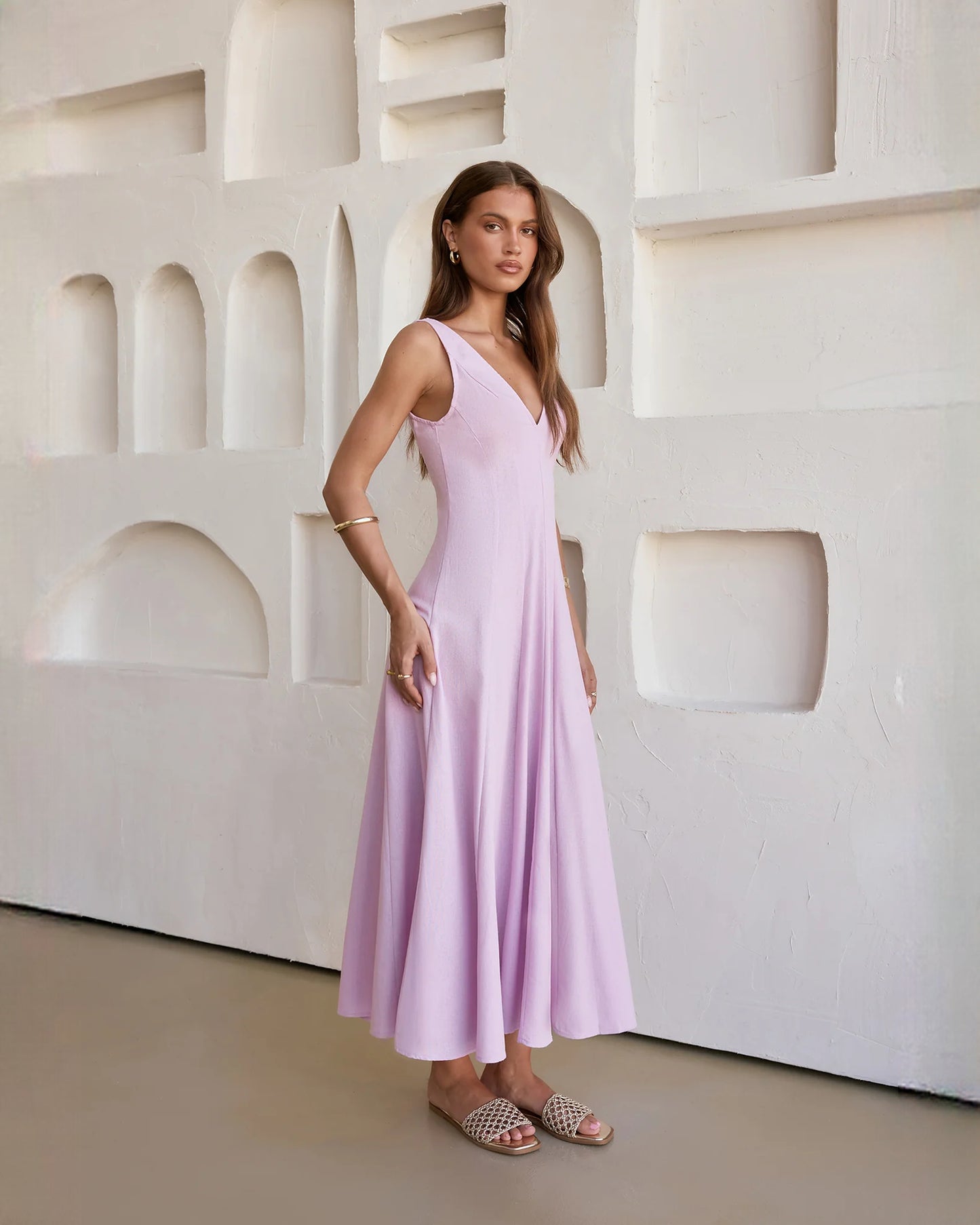 sleeveless satin a-line maxi bridesmaid dress - image 5