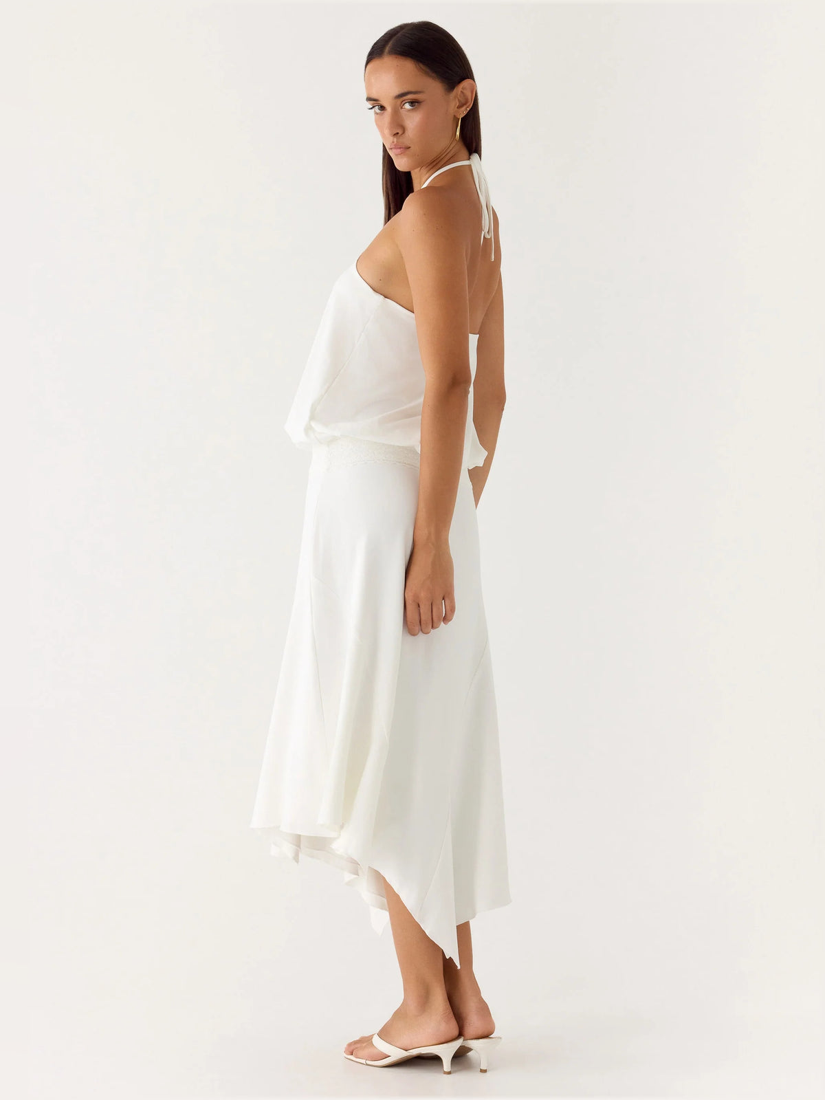 White midi formal dress, alternate view showing the skirt