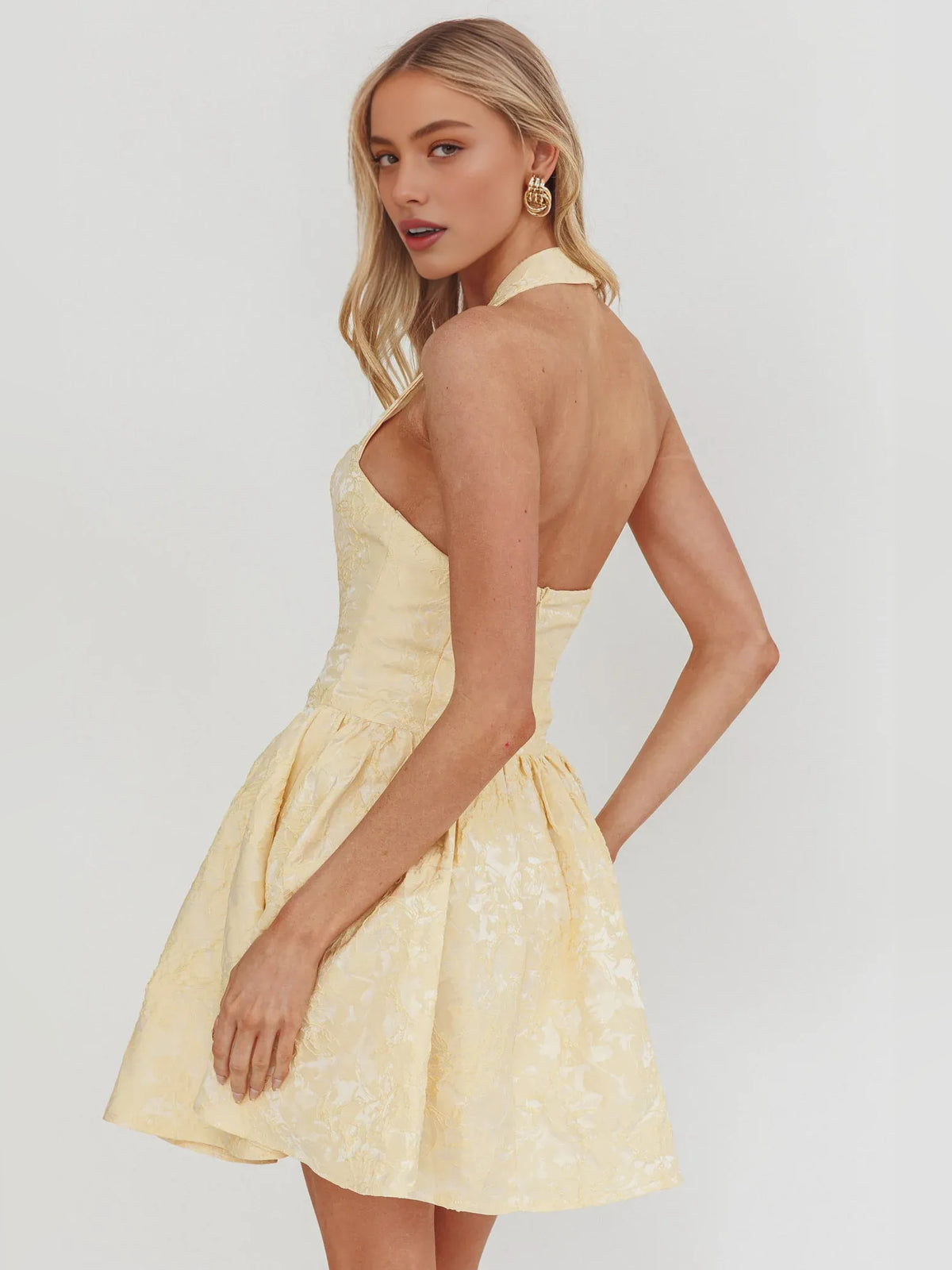 Sky Blue mini homecoming dress, alternate view showing the skirt and hem