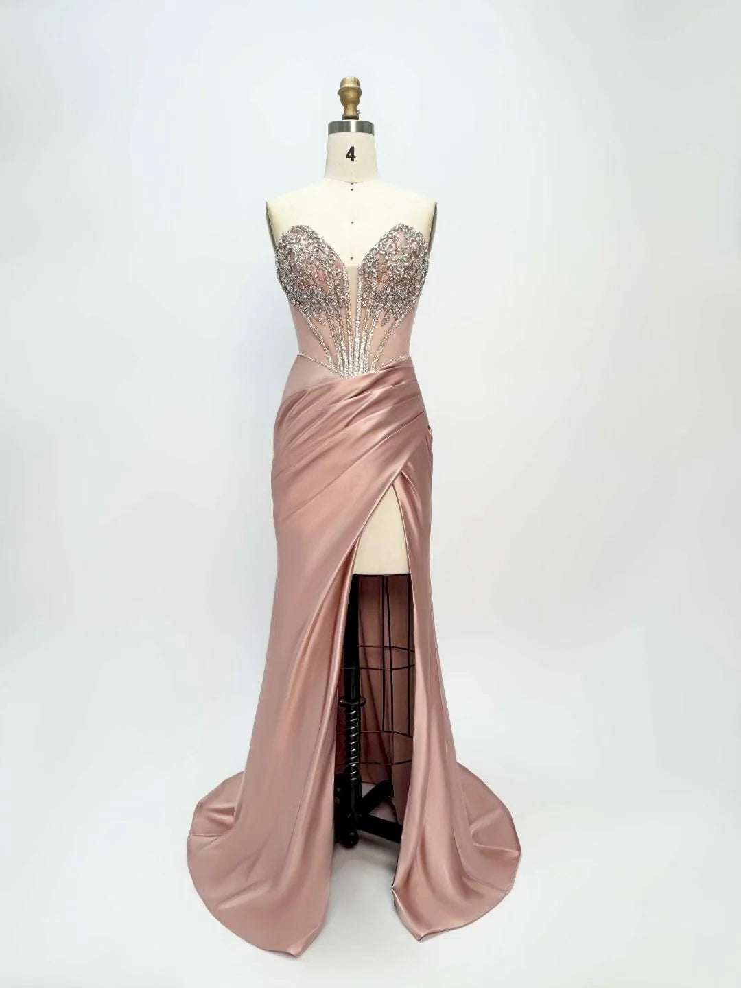 Dusty Pink floor-length prom dress, alternate view showing the skirt and hem
