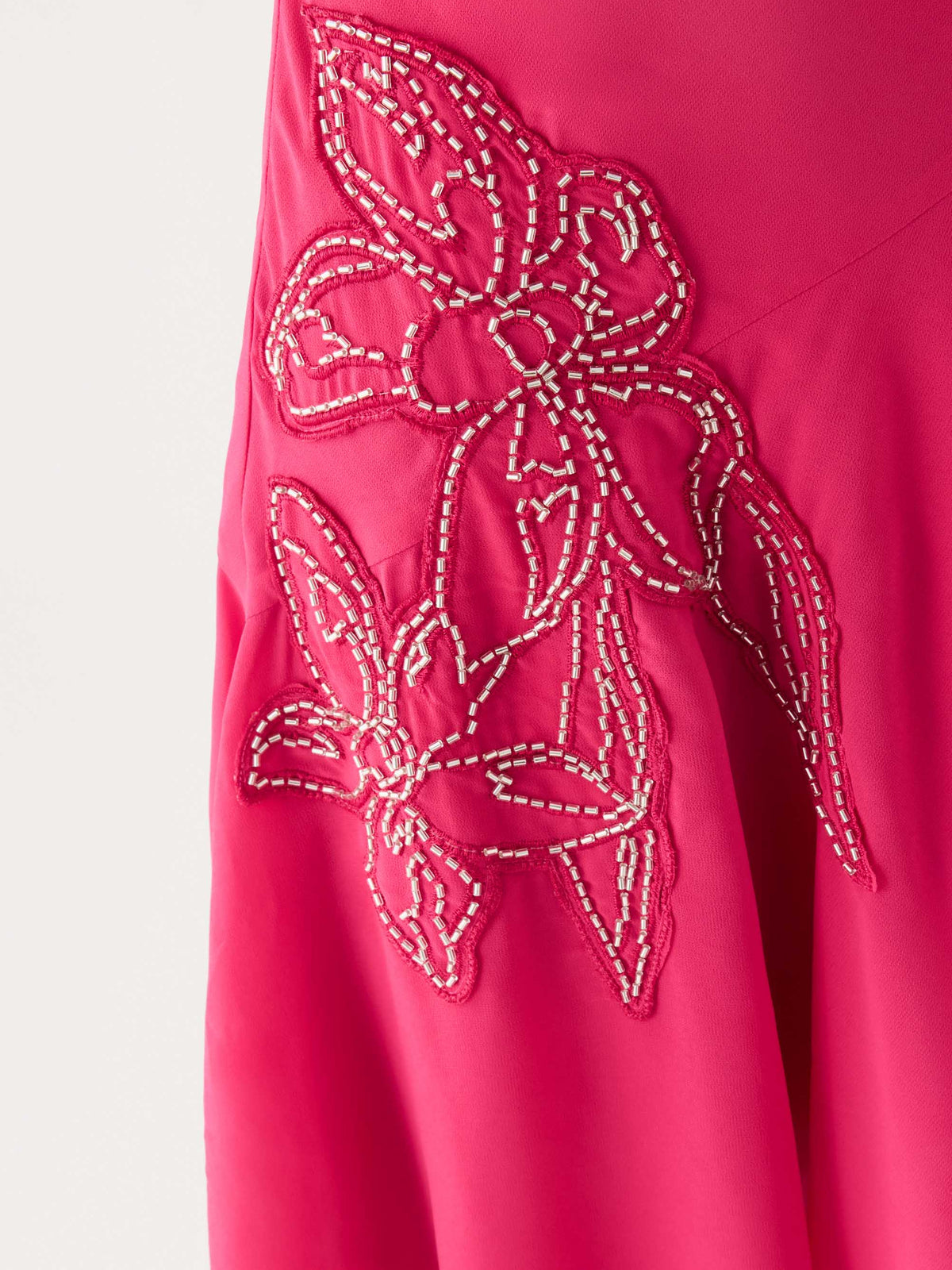 Fuchsia midi formal dress with beading, alternate view showing the skirt