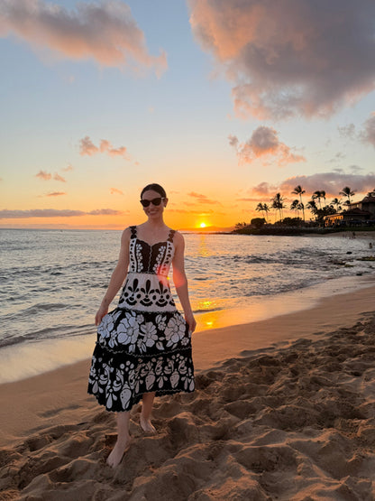 Floral midi formal dress with floral print, alternate view showing the skirt