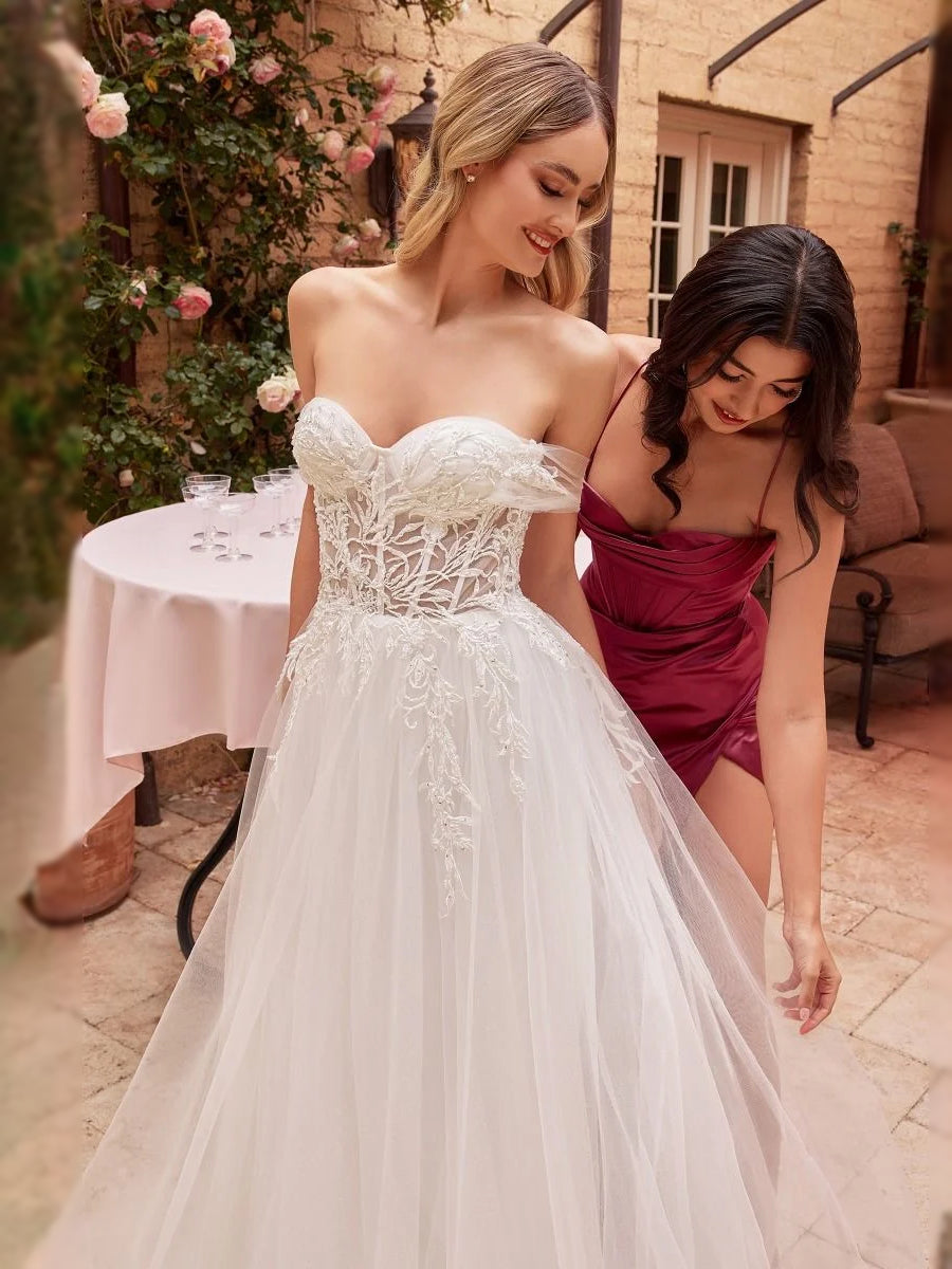 White floor-length wedding dress, alternate view showing the skirt and hem