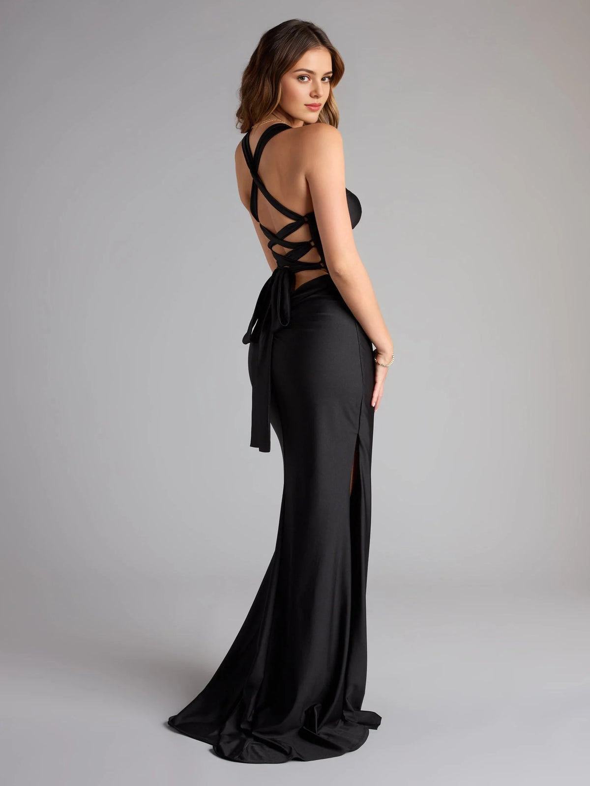 Royal Blue floor-length prom dress, alternate view showing the skirt and hem