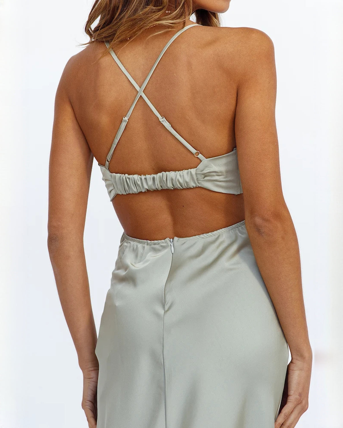 sleeveless satin a-line maxi bridesmaid dress - image 5