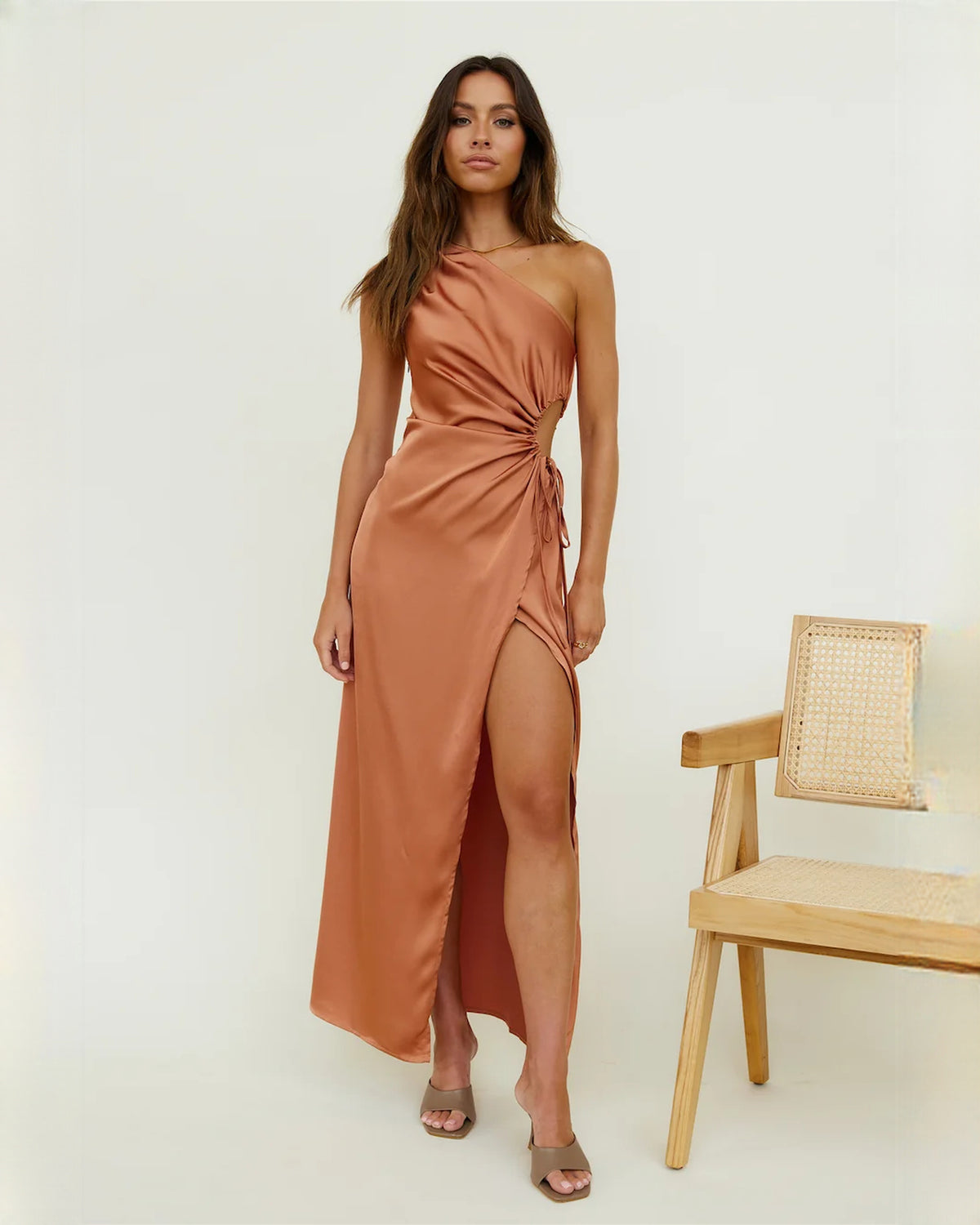 sleeveless satin a-line maxi bridesmaid dress - image 5