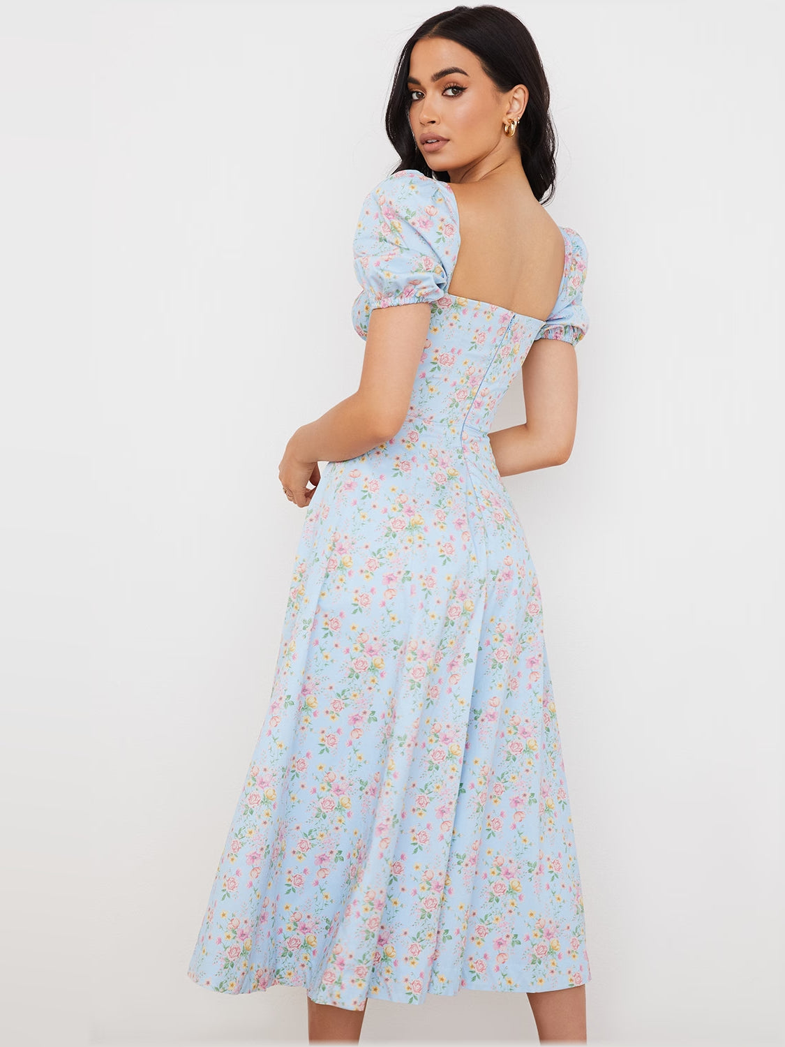Floral midi formal dress with floral print, alternate view showing the skirt