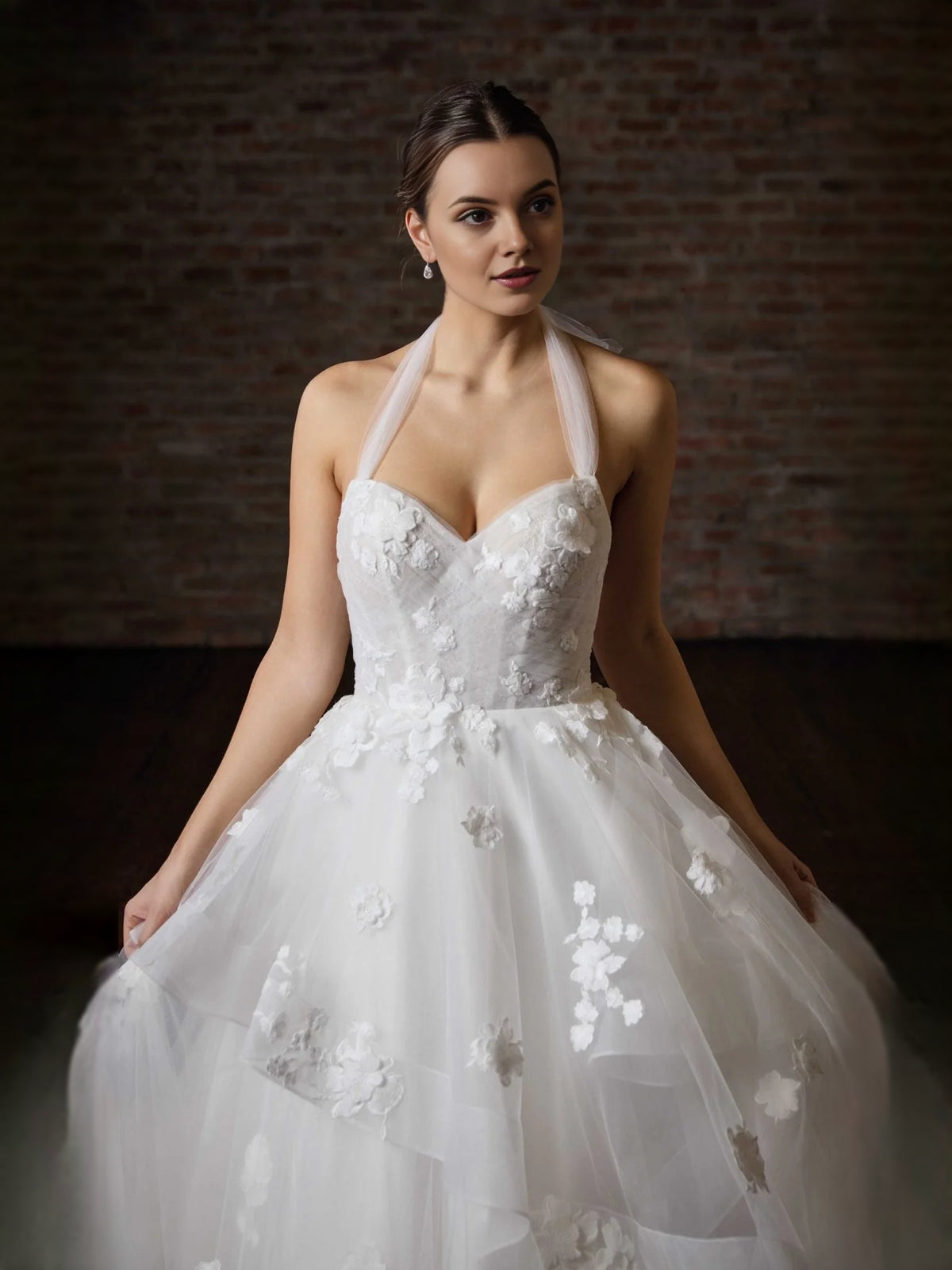 White floor-length wedding dress, alternate view showing the skirt and hem