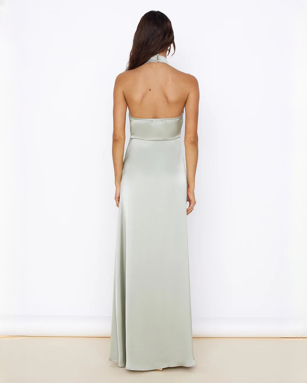 sleeveless satin a-line maxi bridesmaid dress - image 5