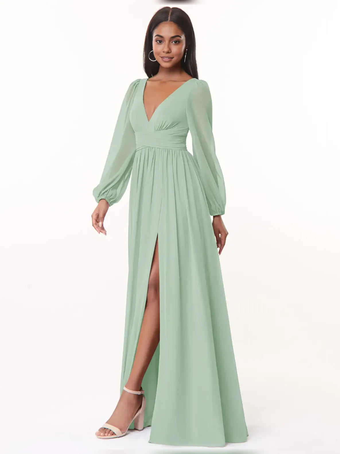 Dusty Sage floor-length bridesmaid dress, alternate view showing the skirt and hem