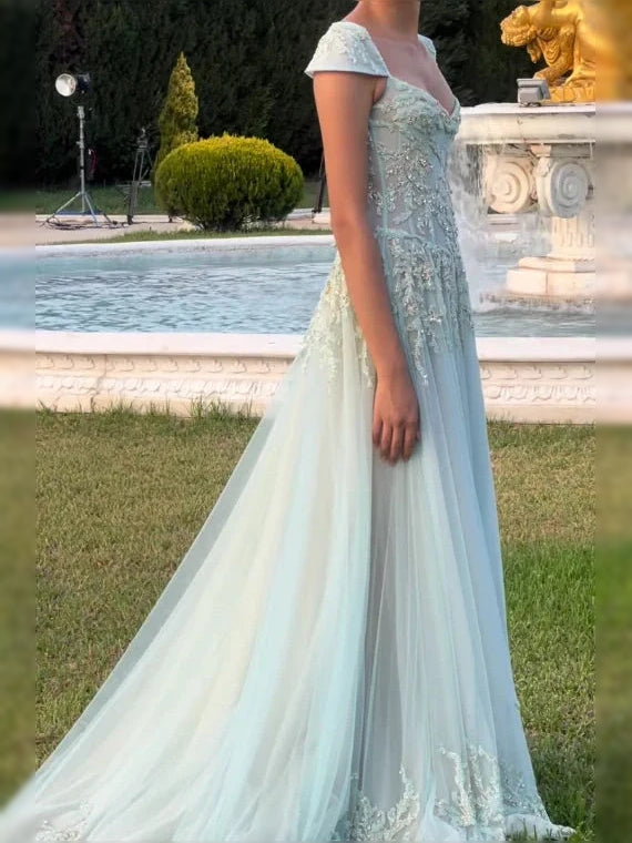 Mint Green floor-length prom dress, alternate view showing the skirt and hem
