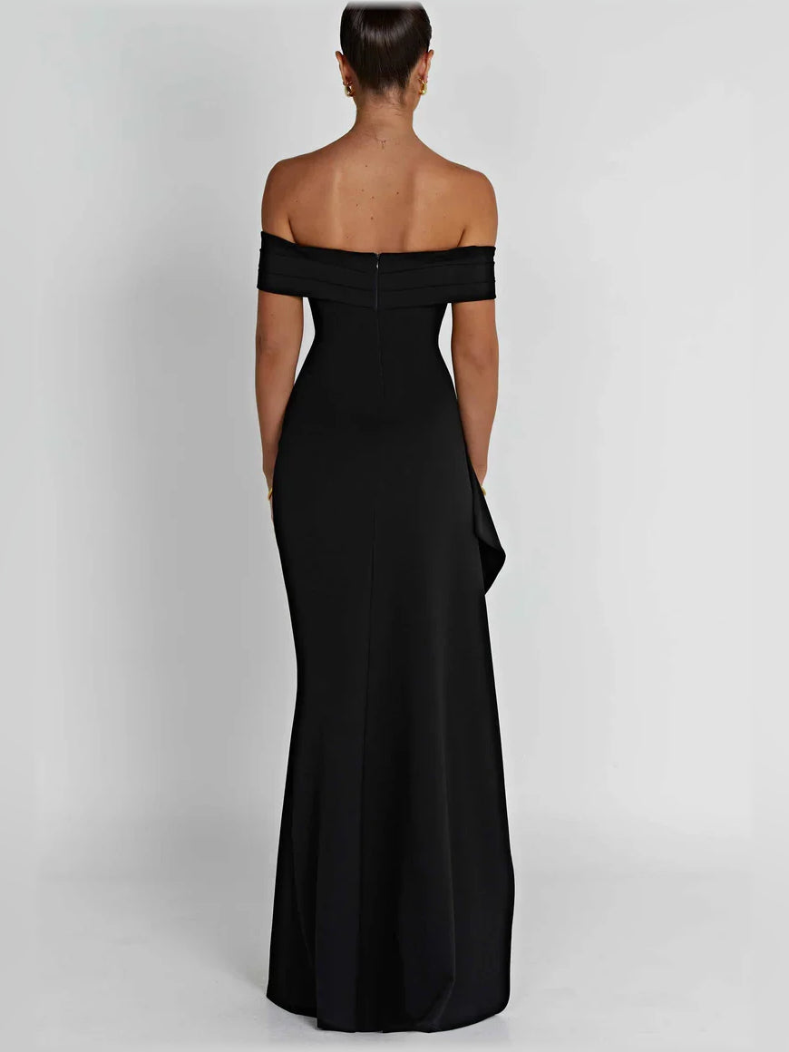 Blush Pink mermaid floor-length formal dress with ruffle details, alternate view