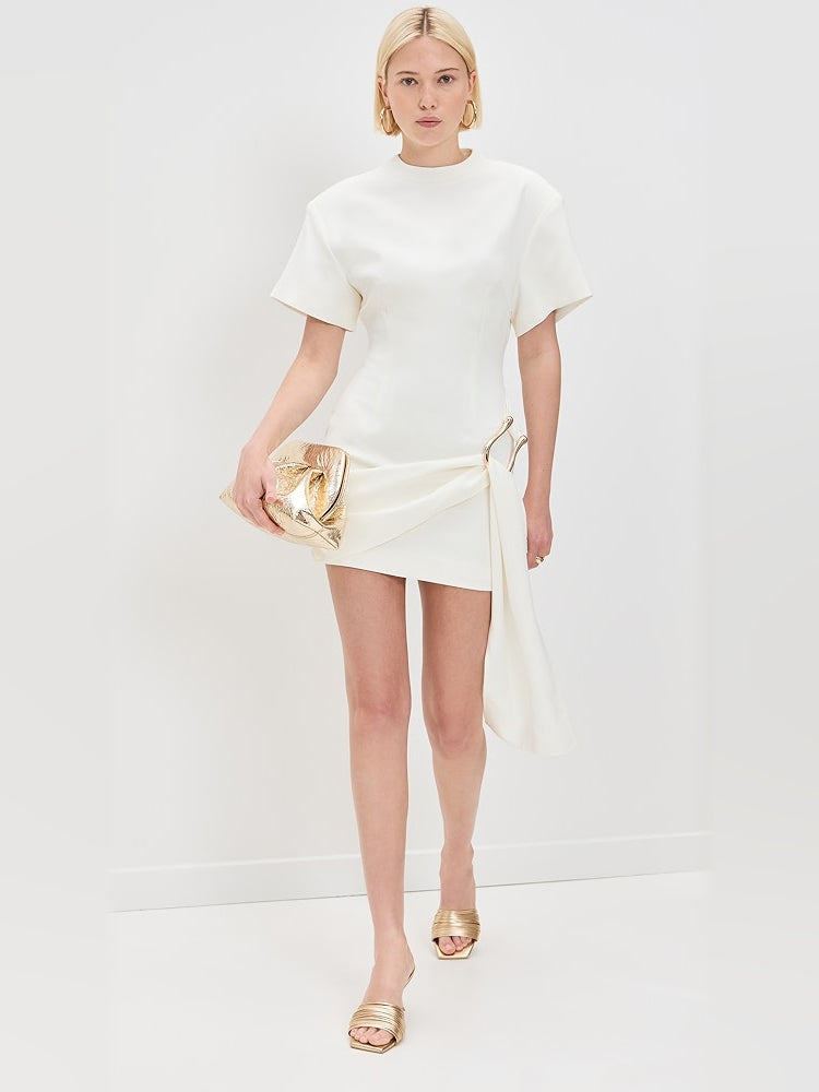 Orange mini homecoming dress, alternate view showing the skirt and hem