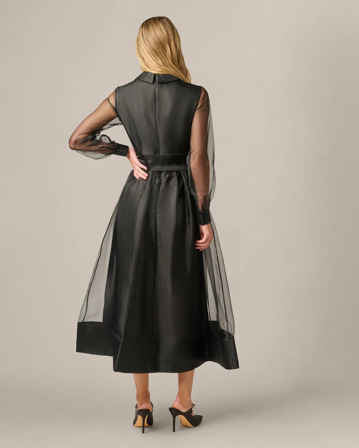 long-sleeve a-line midi mother of the bride dress - image 5