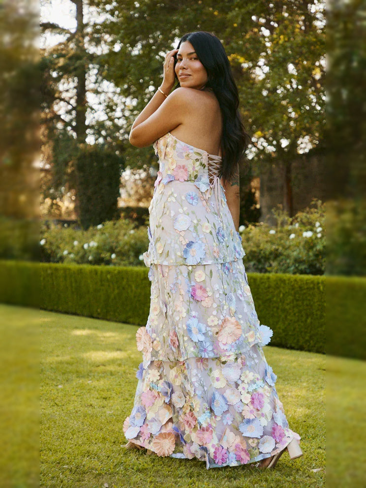 As Picture floor-length prom dress, alternate view showing the skirt and hem