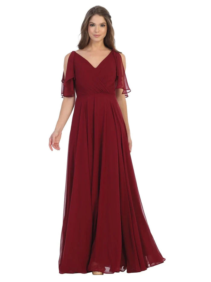 Burgundy maxi bridesmaid dress, alternate view showing the skirt and hem