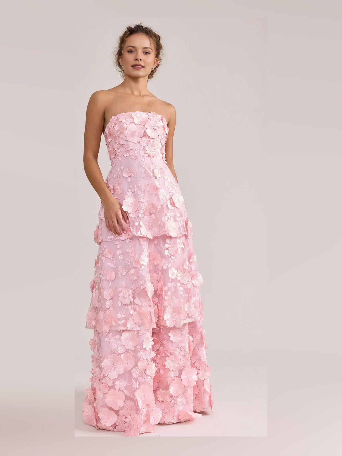 Light Pink floor-length prom dress, alternate view showing the skirt and hem
