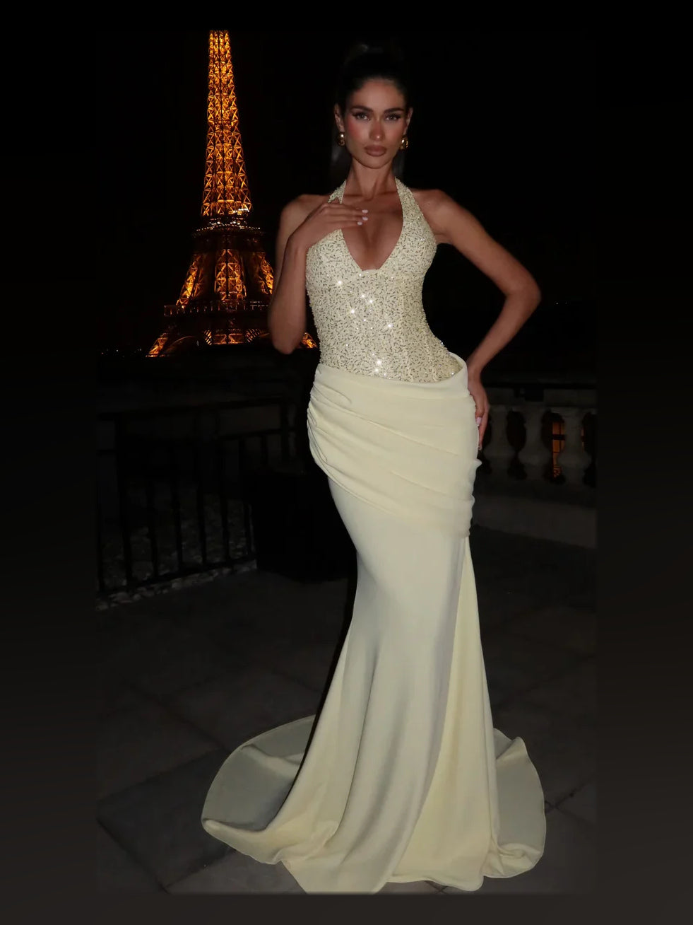 Lemon maxi prom dress, alternate view showing the skirt and hem