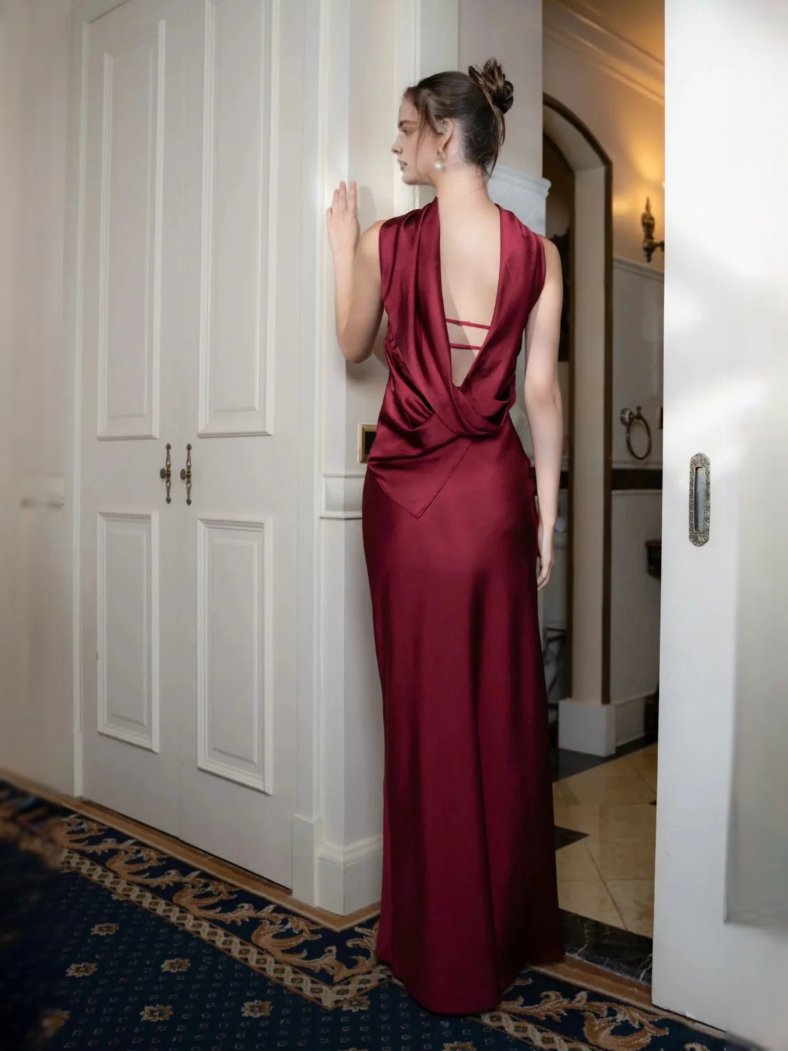 Mist Blue maxi prom dress, alternate view showing the skirt and hem