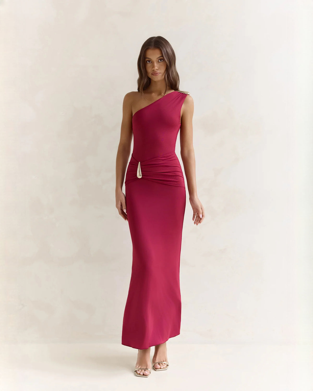 one-shoulder satin a-line maxi bridesmaid dress - image 5