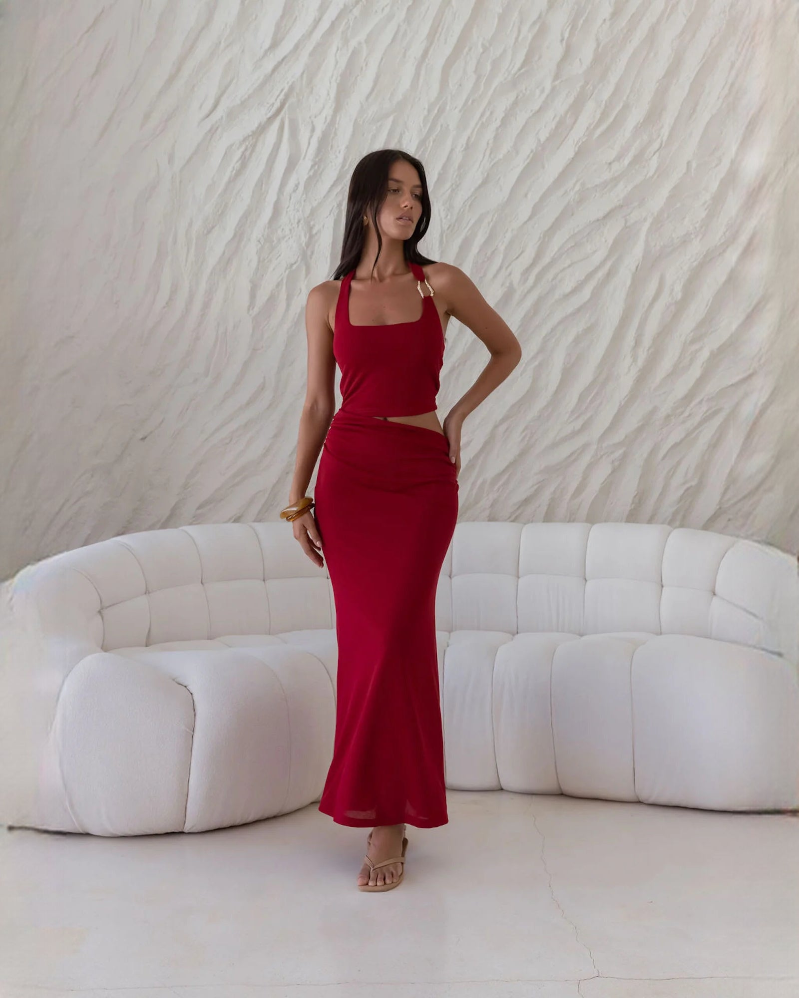 sleeveless satin a-line maxi bridesmaid dress - image 5