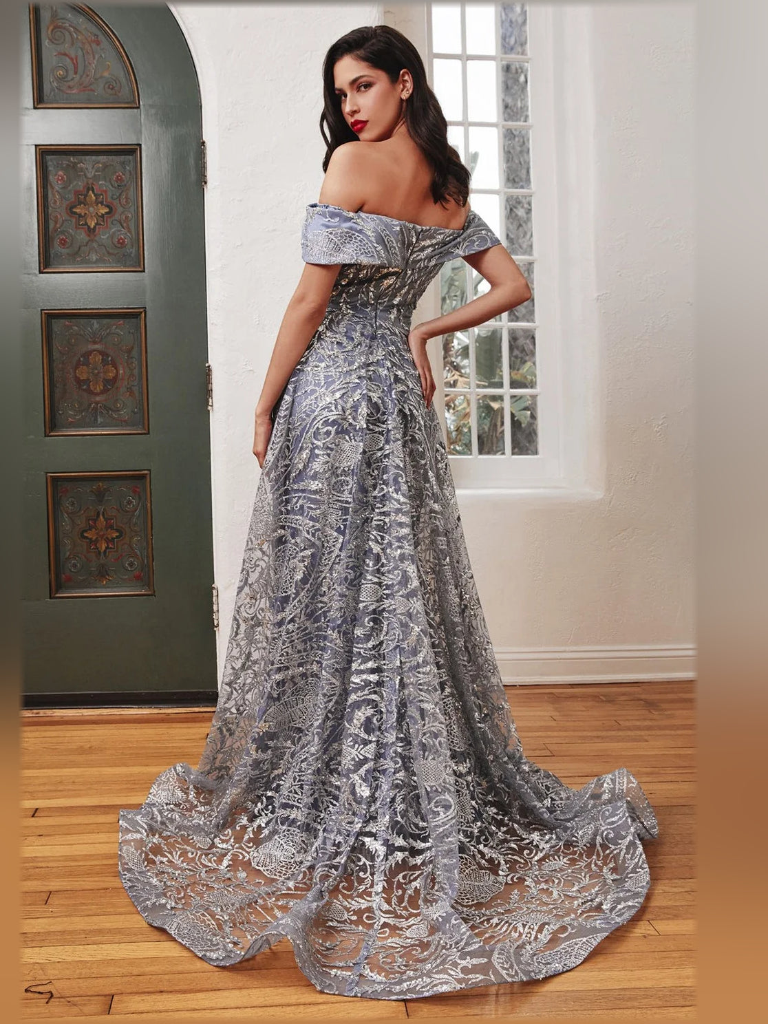 Royal Blue mermaid floor-length formal dress with sequins, alternate view