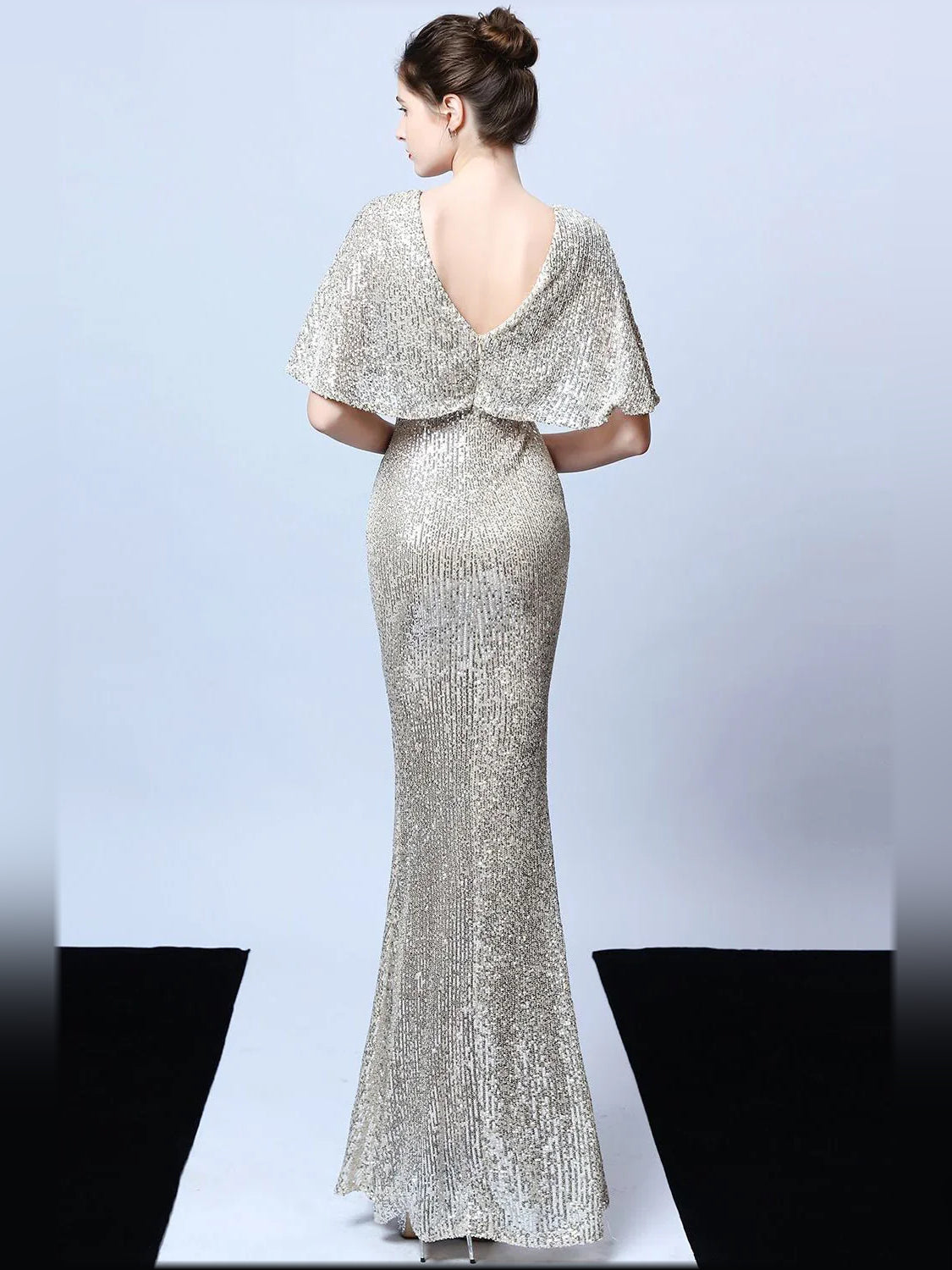 Dark Green mermaid floor-length formal dress with sequins, alternate view showing the skirt