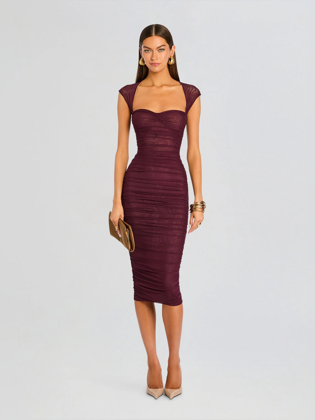 Purple midi formal dress, alternate view showing the skirt