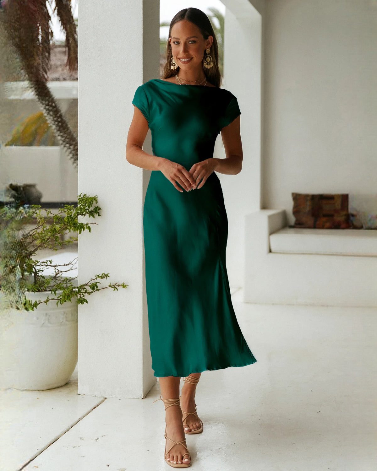sleeveless satin a-line maxi bridesmaid dress - image 5