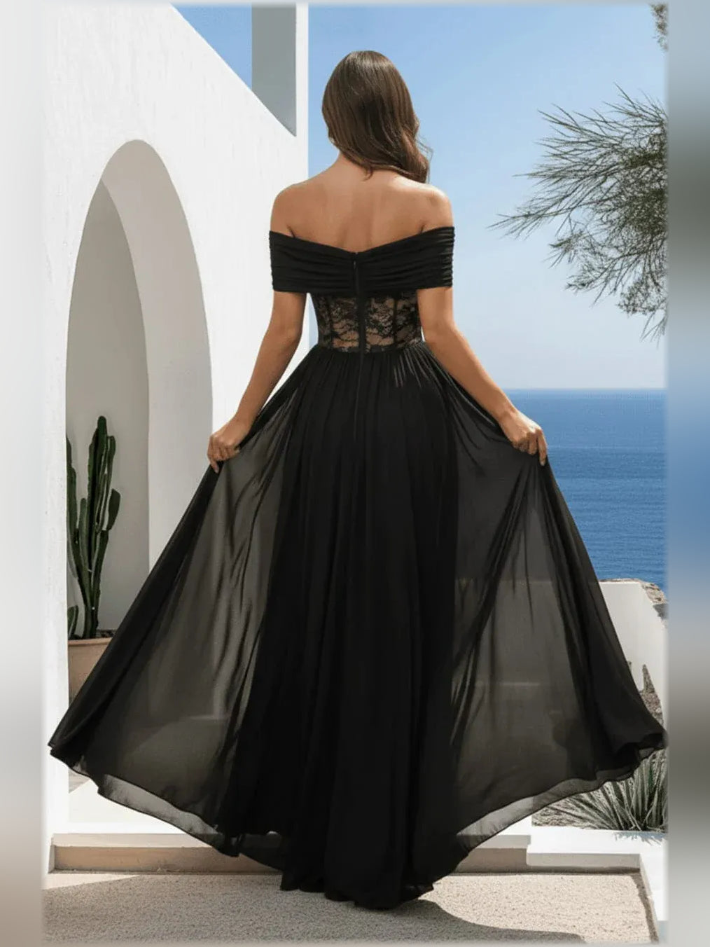 Dark Green a-line floor-length formal dress with floral print, alternate view showing the skirt