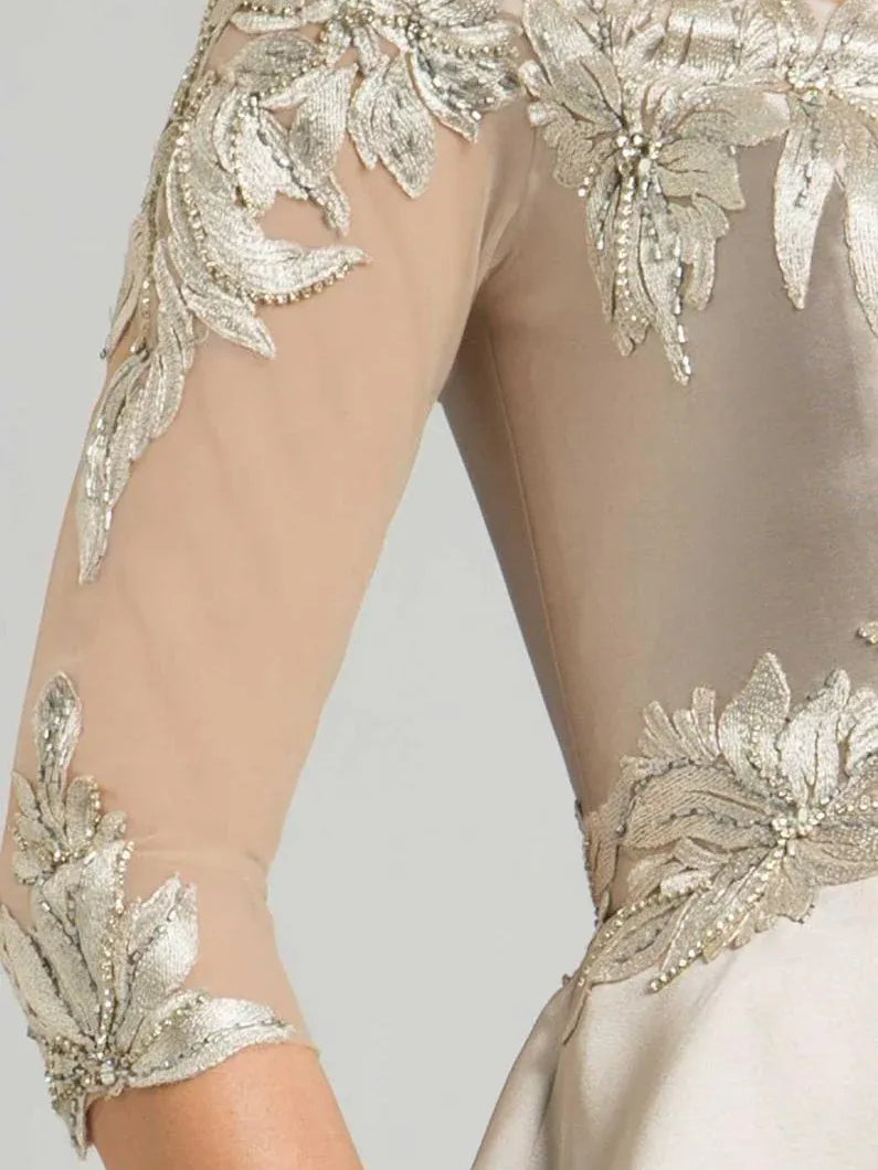 Champagne mermaid floor-length formal dress with embroidery, alternate view showing the skirt