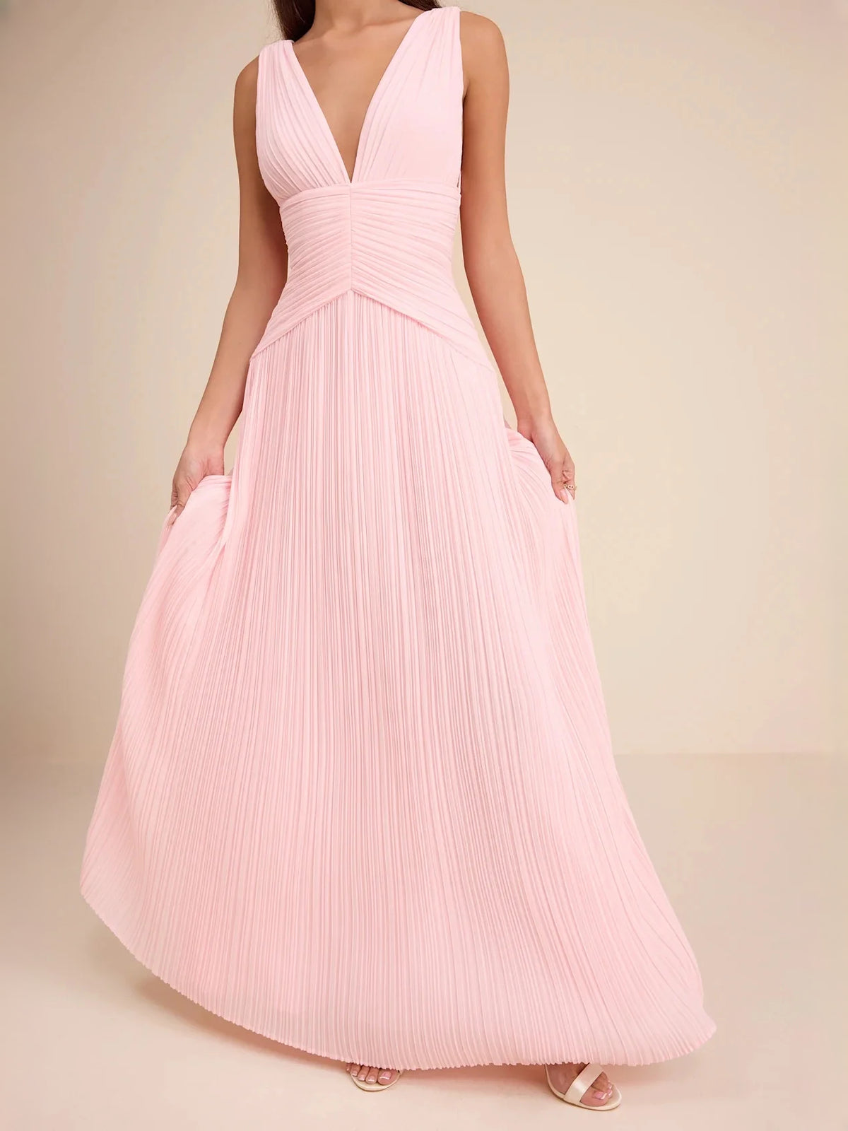 Pale Lemon maxi bridesmaid dress, alternate view showing the skirt and hem