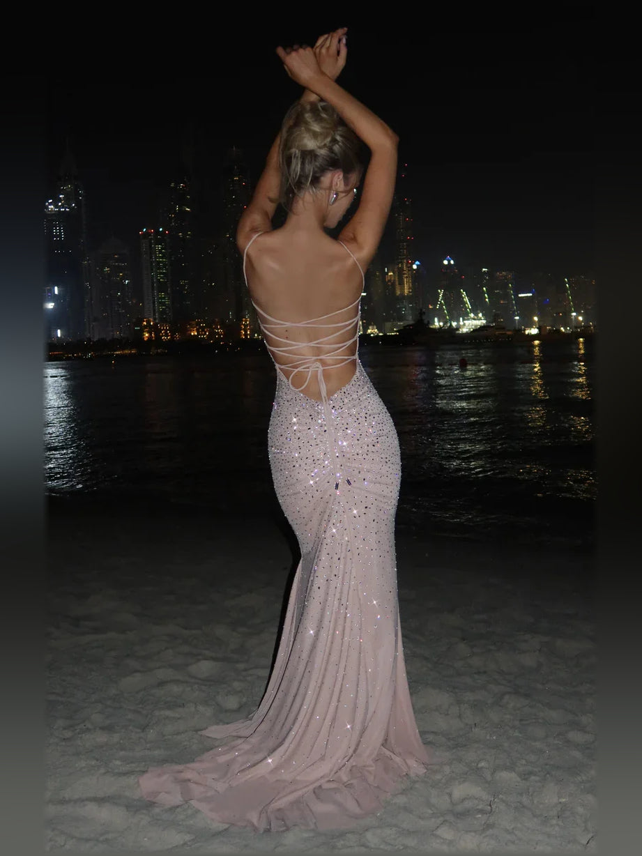 Pearl Pink mermaid floor-length formal dress, alternate view showing the skirt