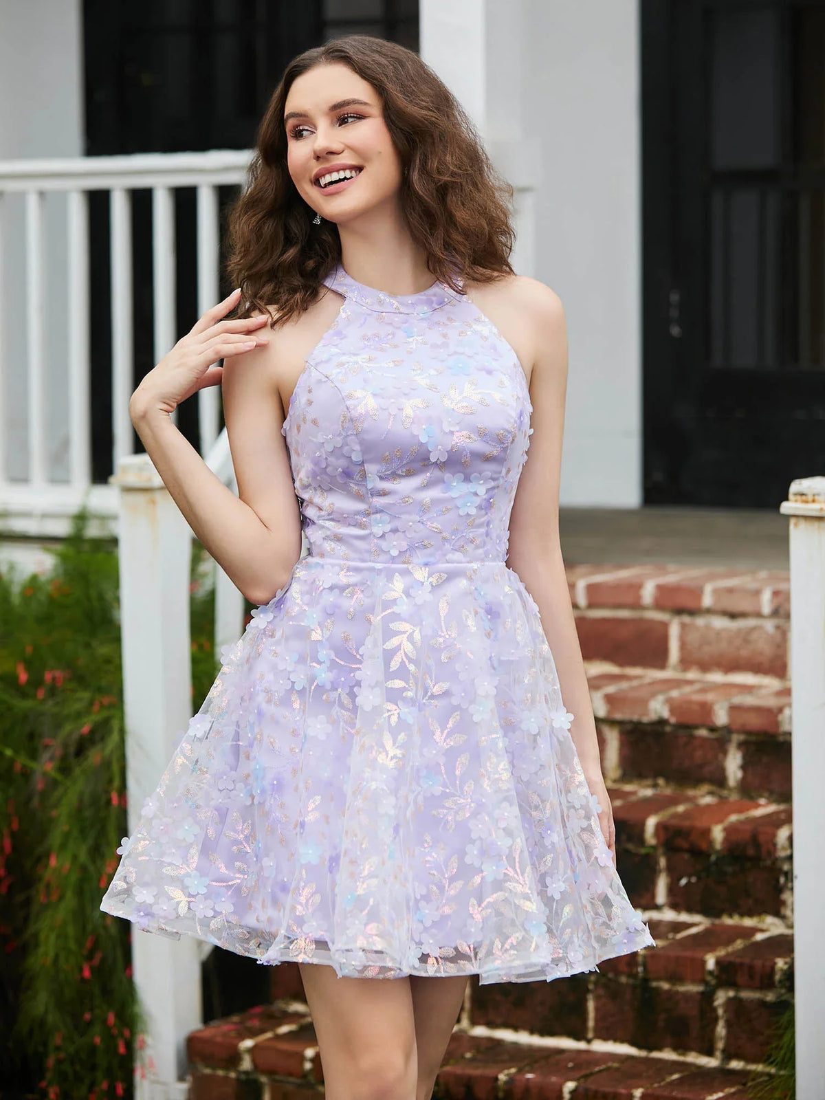 Blush Pink mini homecoming dress, alternate view showing the skirt and hem