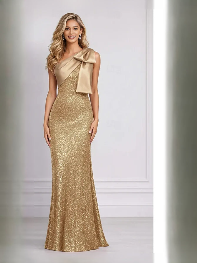 Champagne floor-length prom dress, alternate view showing the skirt and hem