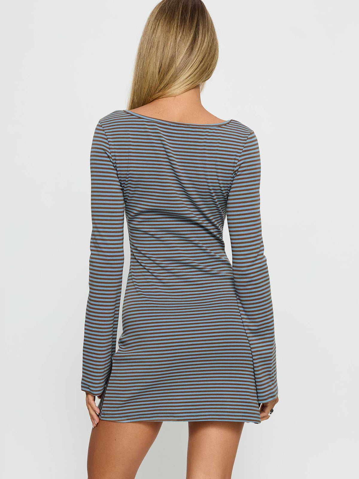 Brown mini homecoming dress, alternate view showing the skirt and hem