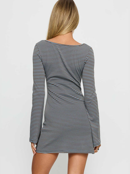 Brown mini homecoming dress, alternate view showing the skirt and hem