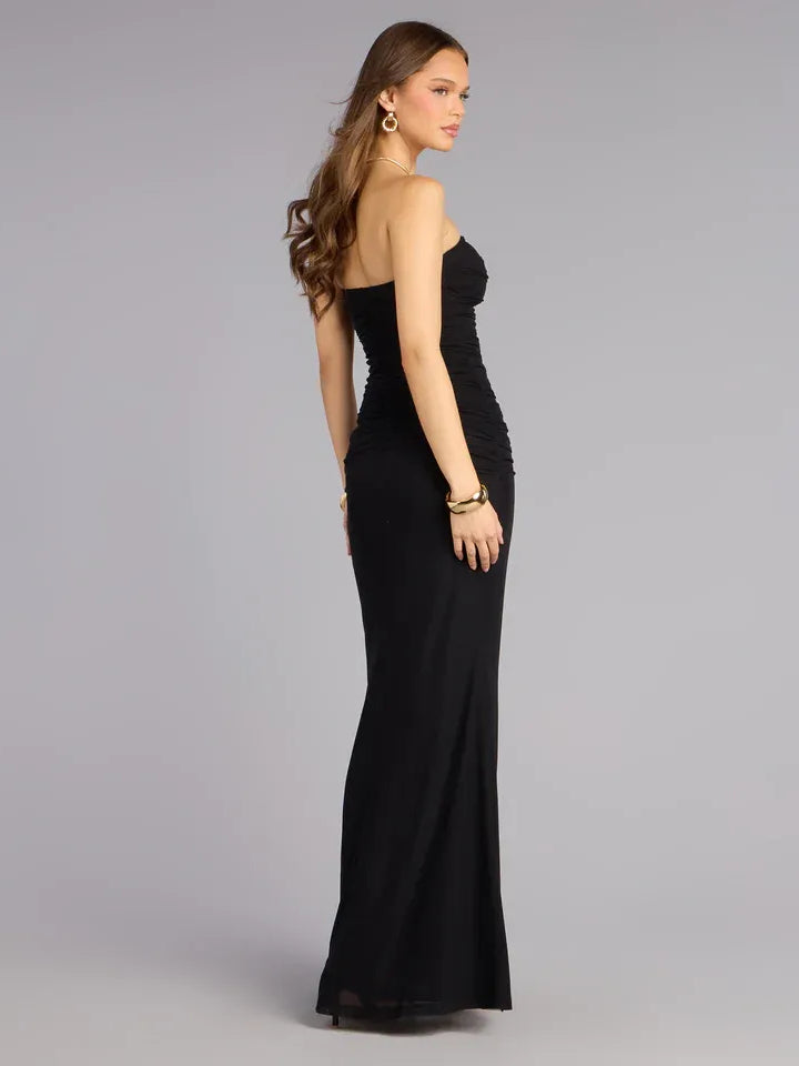 Lavender sheath floor-length formal dress with ruching, alternate view showing the skirt
